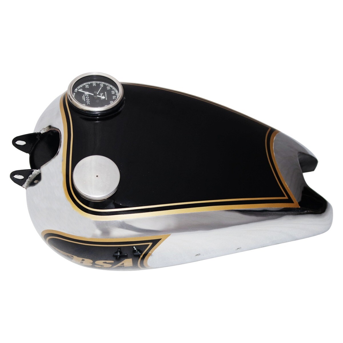 BSA C10 C11 Petrol Fuel Tank Black & Chrome with Cap & Replica Smiths Speedometer