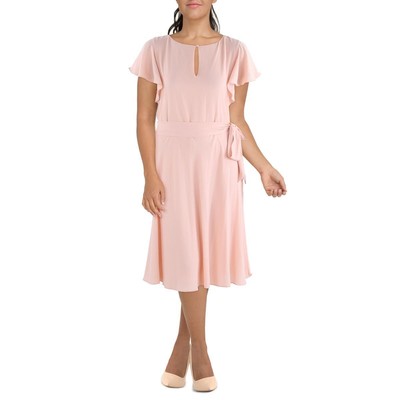 Женское розовое платье миди ниже колена с поясом Lauren Ralph Lauren 16 BHFO 9541
