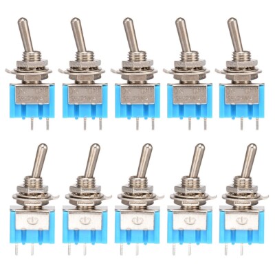 10pcs Set MTS-101 2-Pin SPST ON-OFF 6A 125V AC Mini Blue Toggle Switch 2Position