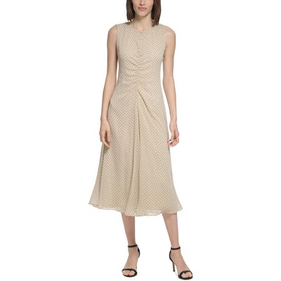 Женское бежевое шифоновое платье-сорочка миди в горошек Calvin Klein 6 BHFO 6177