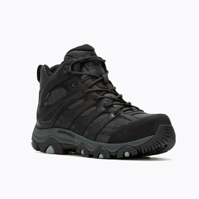 Pre-owned Merrell Work Men's Moab Vertex 2 Mid Carbon Fiber Toe Waterproof Work Boot Black