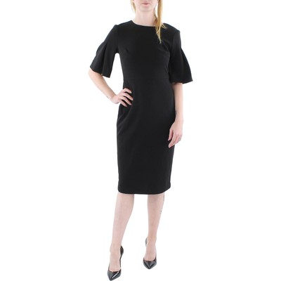 Женское черное офисное платье-футляр Calvin Klein с круглым вырезом до колен, 4 BHFO 2767
