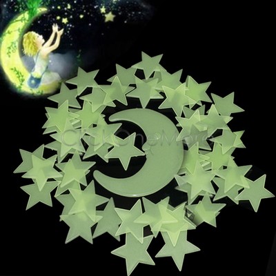 100 Glow In The Dark Star and Moon Shape for Ceiling Wall Bedroom US