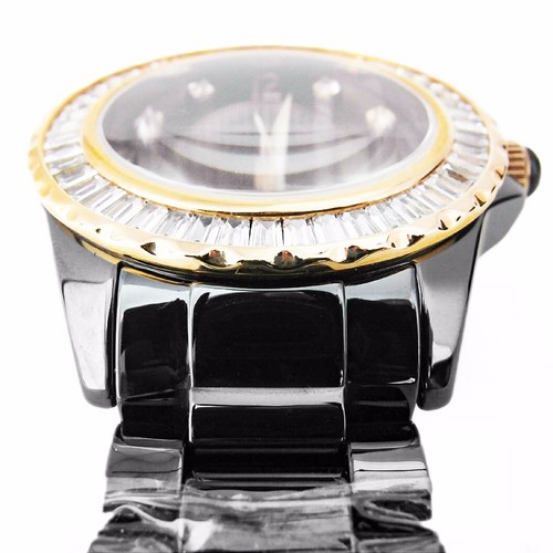 Pre-owned Royal Crown 3821m-4 Women's Wrist Watch 39mm Ceramic Case Cz Stones Ceramic Band