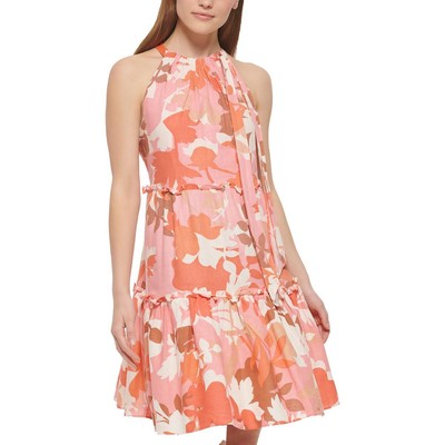 

Vince Camuto Женское розовое многоуровневое платье из смеси льна с пышной юбкой  BHFO 5550, Коралл