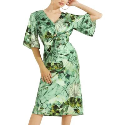 

Guess Женское атласное платье миди до середины икры с вырезами BHFO 8725, Banana leaf print