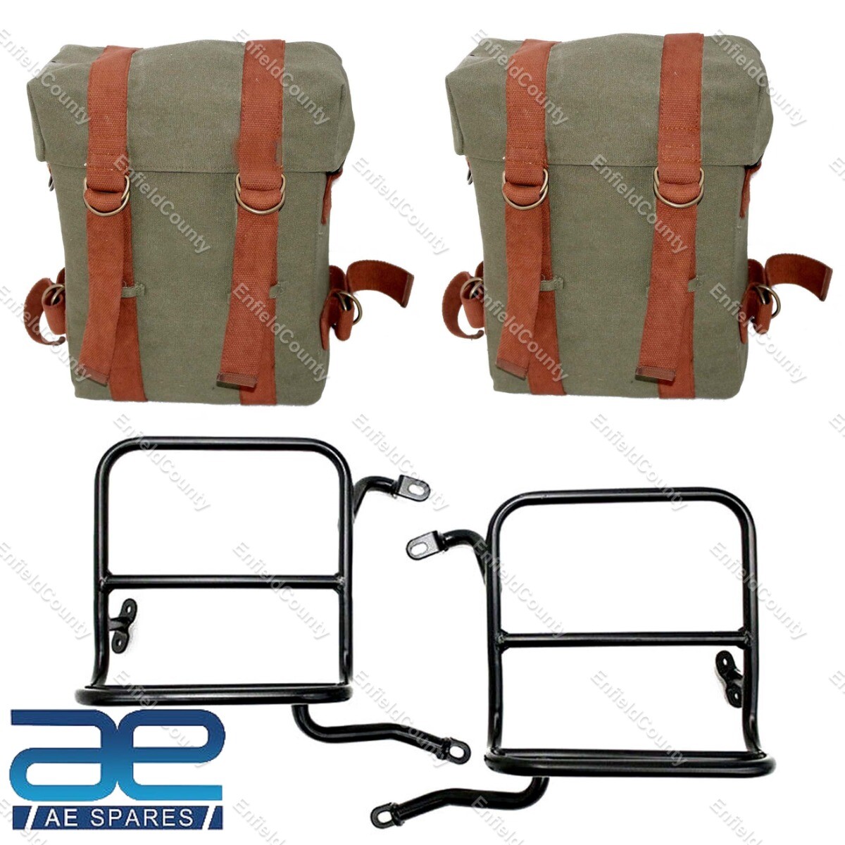 For Royal Enfield Classic 350 500 Military Pannier Set +Green Bags & Fitting  