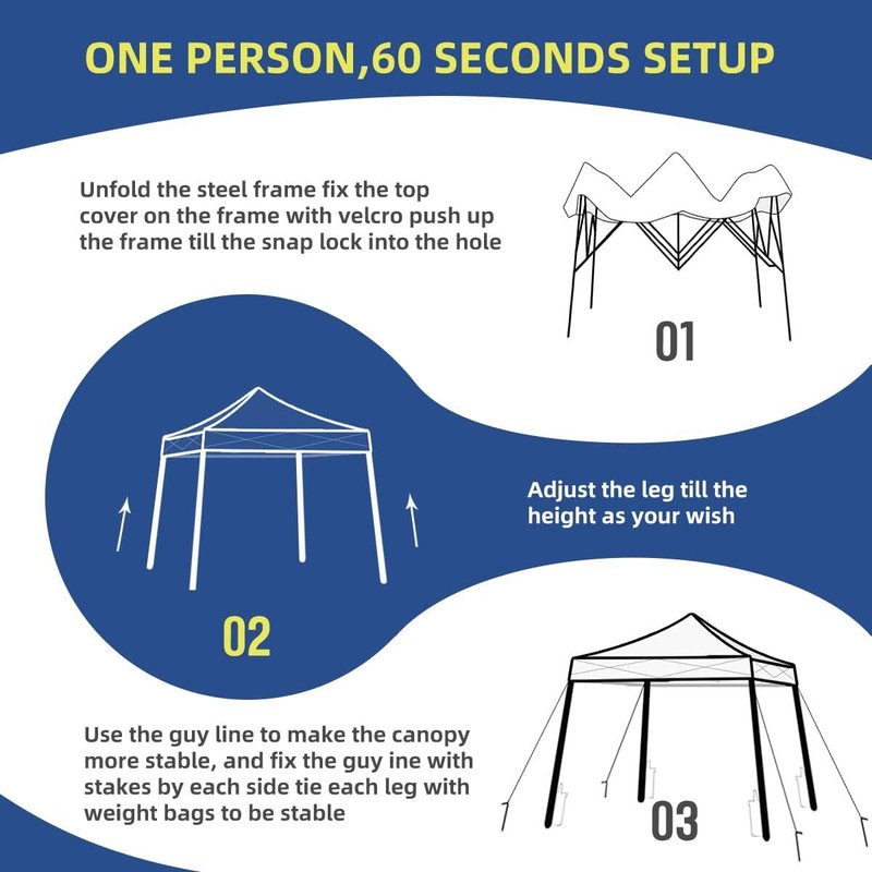 10x10 Portable Pop Up Outdoor Canopy Tent 10 x 10 ft Base / 8 x 8 ft Top， Blue