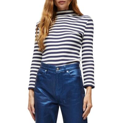 Veronica Beard Womens White Striped Casual Mock Turtleneck Sweater L BHFO 0317