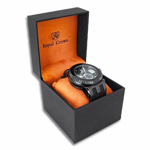 Pre-owned Royal Crown 6415 Black Men's Wrist Watch 46mm Stainless Steel Case Silicon Band