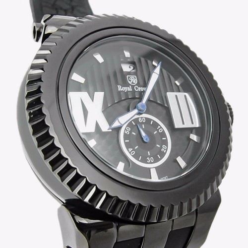 Pre-owned Royal Crown 6415 Black Men's Wrist Watch 46mm Stainless Steel Case Silicon Band
