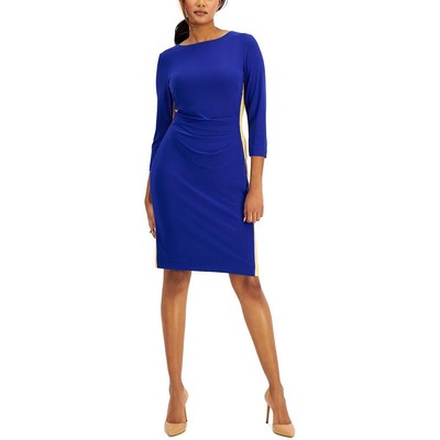 

Женское синее вязаное рабочее платье с цветными блоками Kasper  BHFO 4779, Royal blue/gold