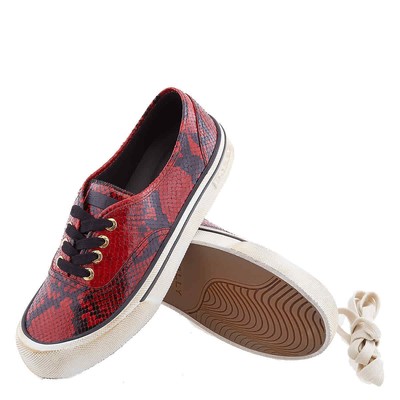 Pre-owned Bally Deep Ruby Lyder Snakeskin-effect Low-top Sneakers In Red