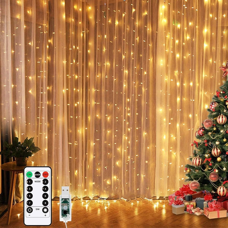 Curtain Lights, Fairy Lights for Bedroom, 300 LEDs Warm White Twinkle Lights W/