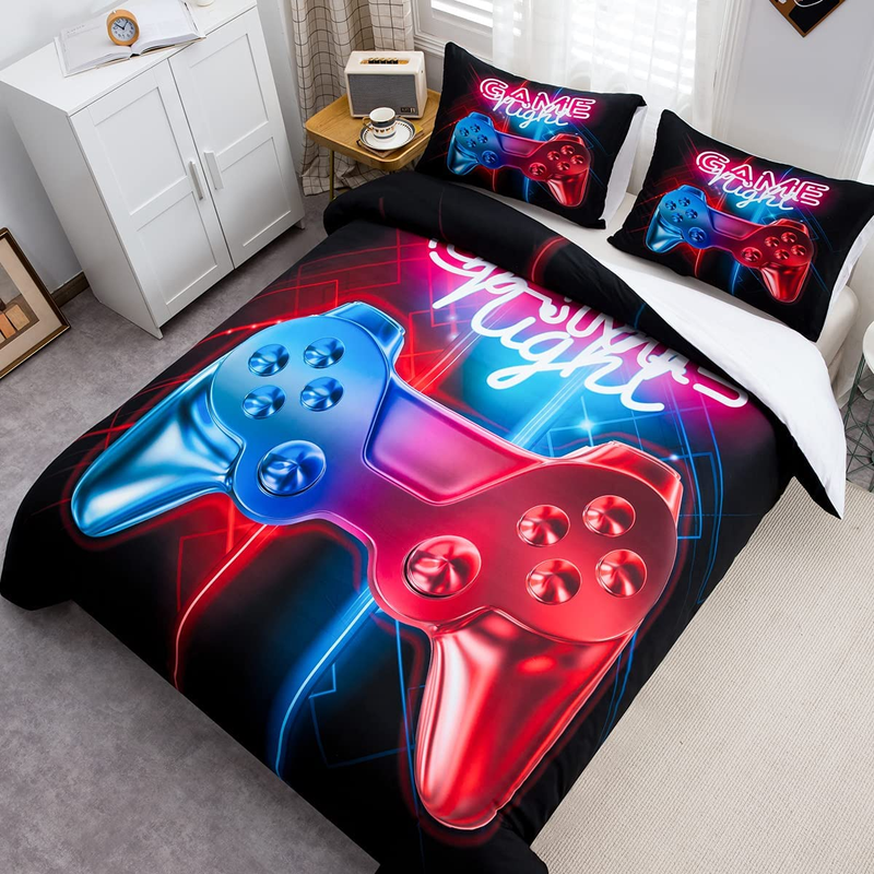 Gaming Comforter Cover Set Queen Size Gamer Bedding Set for Boys Bedroom Kids Vi