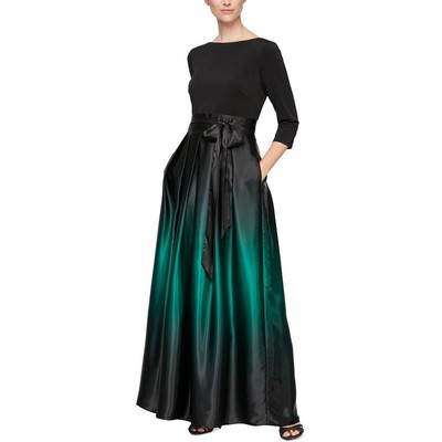 

Женское зеленое атласное вечернее платье макси с эффектом омбре SLNY Petites  BHFO 5627, Black/green