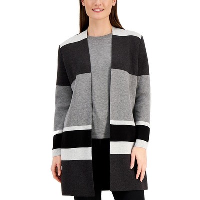 

Kasper Womens Open Front Long Layered Cardigan Sweater Top BHFO 6796, Grey combo