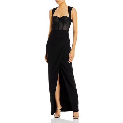 Длинное вечернее платье Malvina Black Halo Womens с черным разрезом по бокам, 14 BHFO 4001