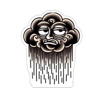 Sticker Sad Grumpy Storm Cloud Bored American Traditional Tattoo 2x2 3x3 4x4 6x6