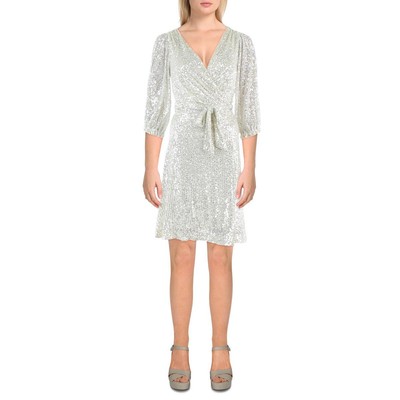 Женское мини-платье для коктейлей и вечеринок Petites 4P BHFO 7685 от DKNY, расшитое серебряными блестками