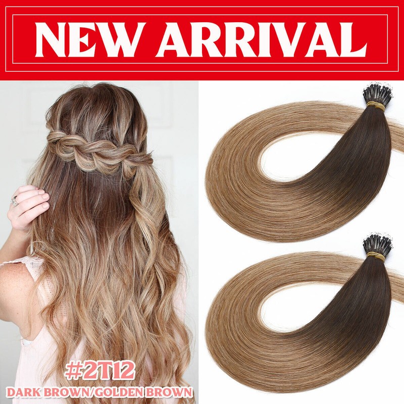 100% Remy Human Hair Nano Ring Micro Loop Beads Extensions Thick Full Head Brown