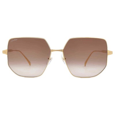 Pre-owned Cartier Brown Gradient Flash Geometric Ladies Sunglasses Ct0327s 002 58