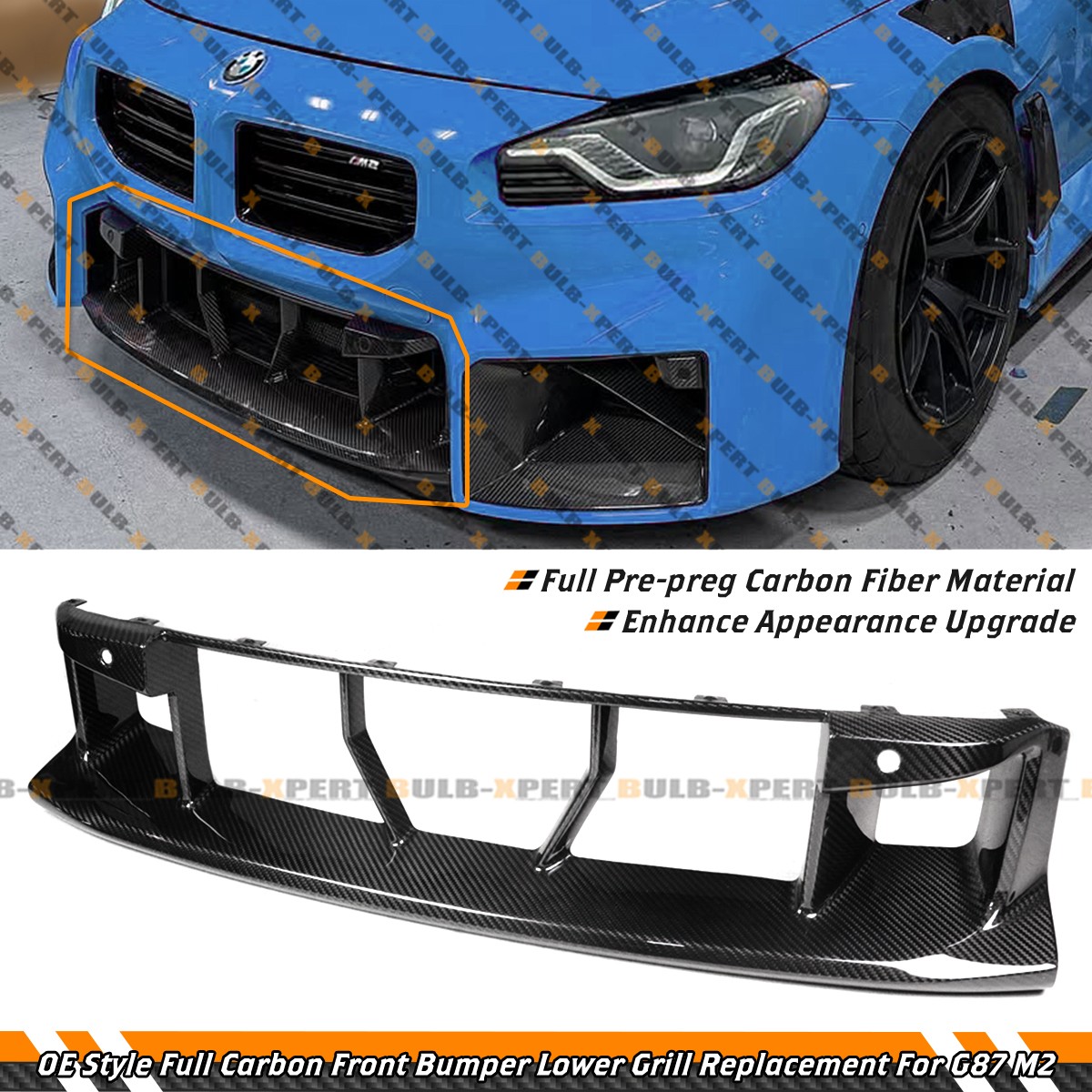 For 2023-2026 BMW G87 M2 Full Carbon Fiber Front Bumper Lower Grill Replacement