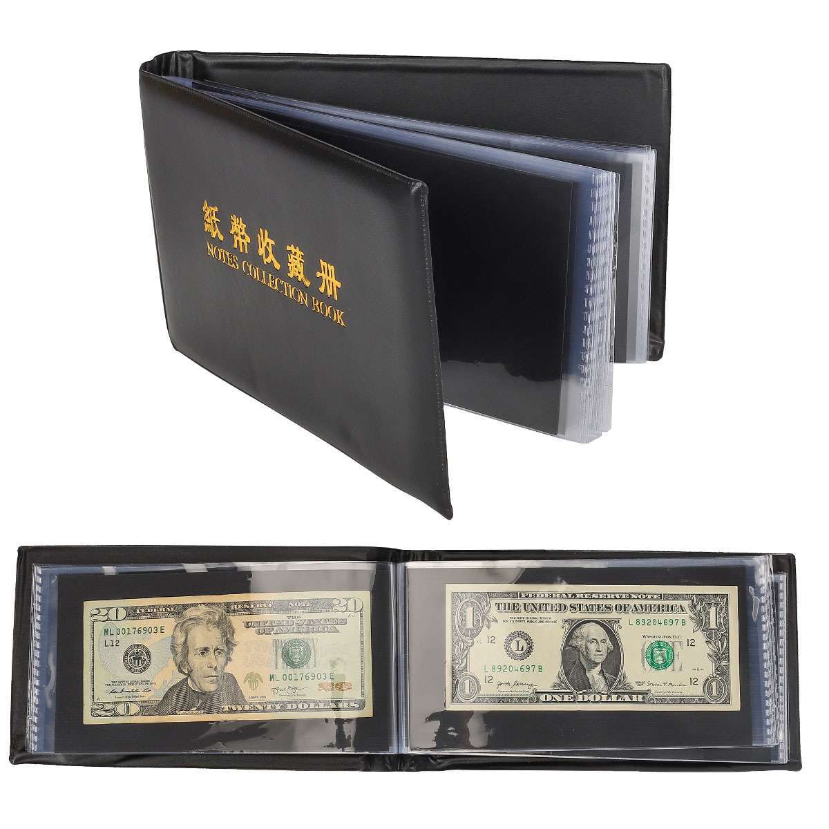 60 Pcs Paper Money Currency Banknote Collection Album Pocket Book Storage Black