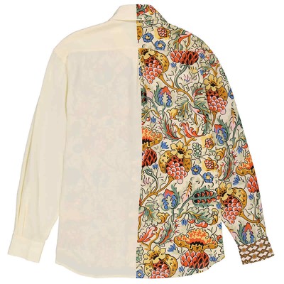 Pre-owned Burberry Ladies Vanilla Juliette Floral-print Paneled Silk Oversized Shirt, In White