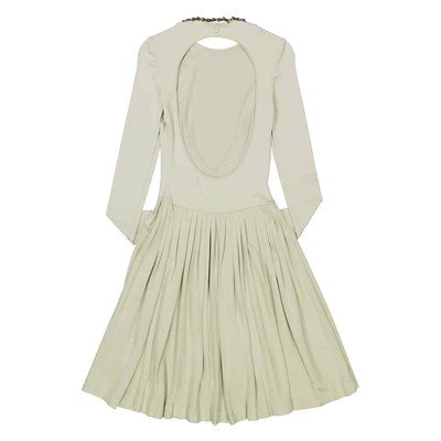 Pre-owned Burberry Open-back Stretch Silk And Crepe Pleated Chain Detail Dress, Brand Size In Check Description