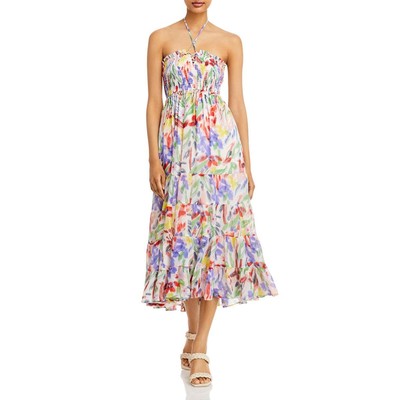 

Женское белое летнее платье миди с лямкой на бретельках цвета морской волны  BHFO 2186, White multi