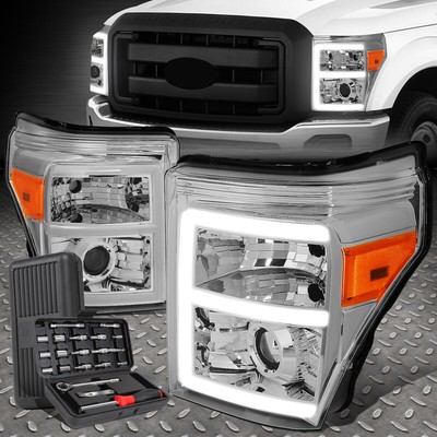 ДЛЯ 11-16 ФАР ПРОЕКТОРА FORD SUPER DUTY LED DRL + НАБОР ИНСТРУМЕНТОВ ХРОМ/ЯНТАРНЫЙ