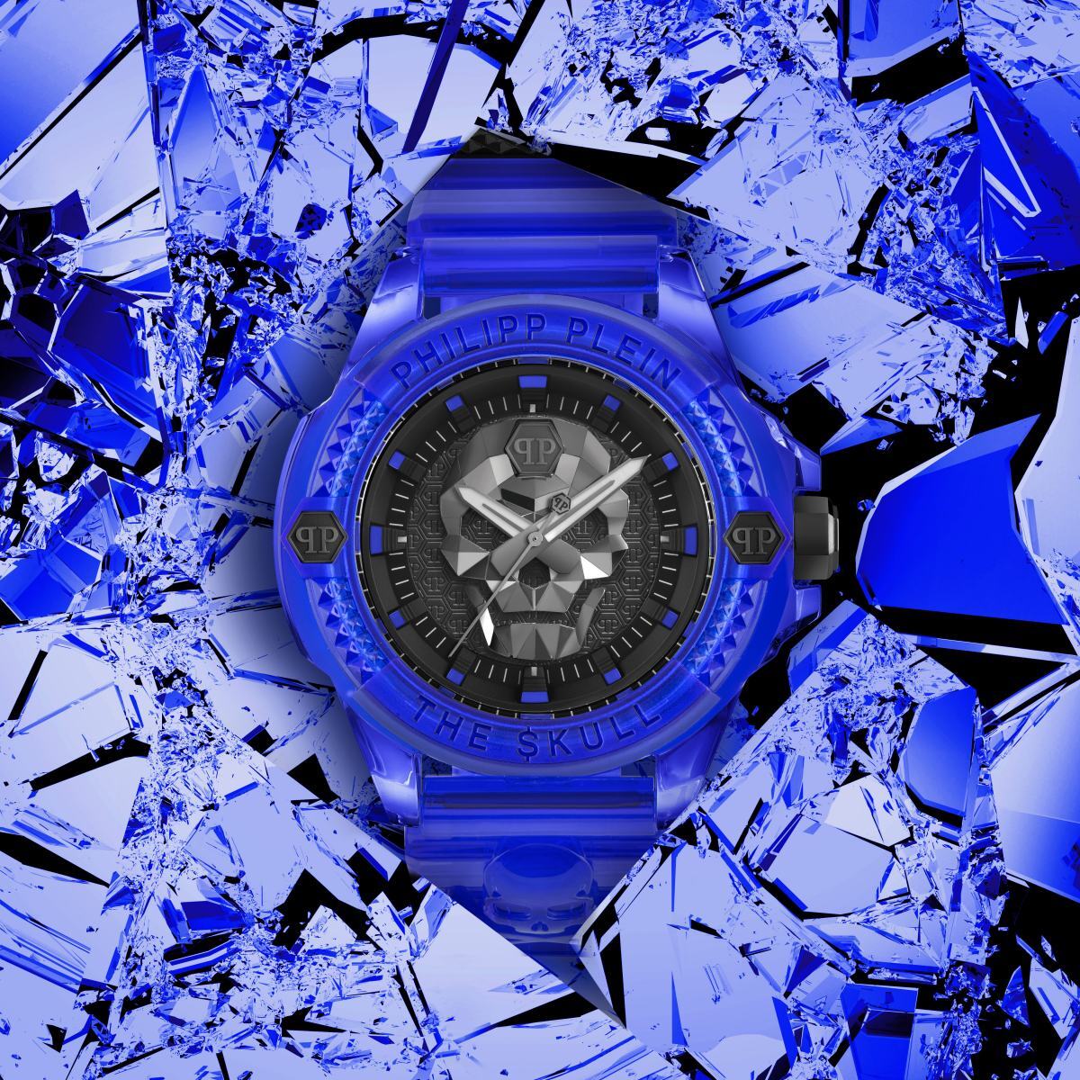 Pre-owned Philipp Plein Men's Watch Analog Quartz The $ Kull Synthetic Blue Pwwaa0323