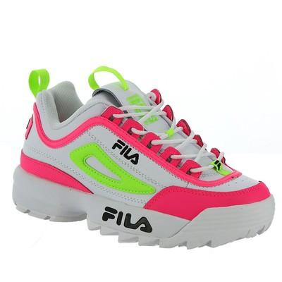 

Fila Womens Disruptor II Белые кроссовки и тренировочные кроссовки 6.5 Medium (B,M) 6084, White/knockout pink/green gecko, Disruptor II