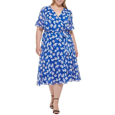 

Женское синее платье миди с v-образным вырезом и запахом DKNY, 20 Вт, BHFO 5092, Синий