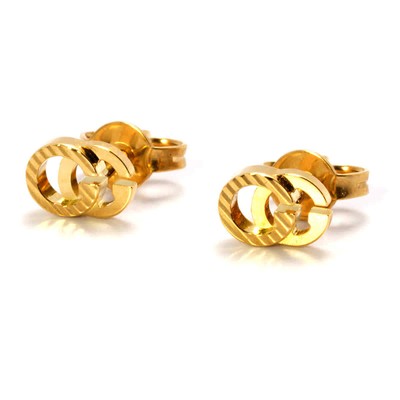 Pre-owned Gucci Running Gg Diagonal Motif Earrings, 18 Karat Yellow Gold