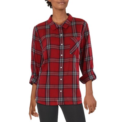 Tommy Hilfiger Womens Red Plaid Utility Button-Down Top Shirt XL BHFO 0840