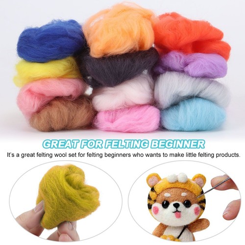 30/50Color Wool Fibre Roving DIY Needles Felting Starter Kit Handcraft Mat Tools