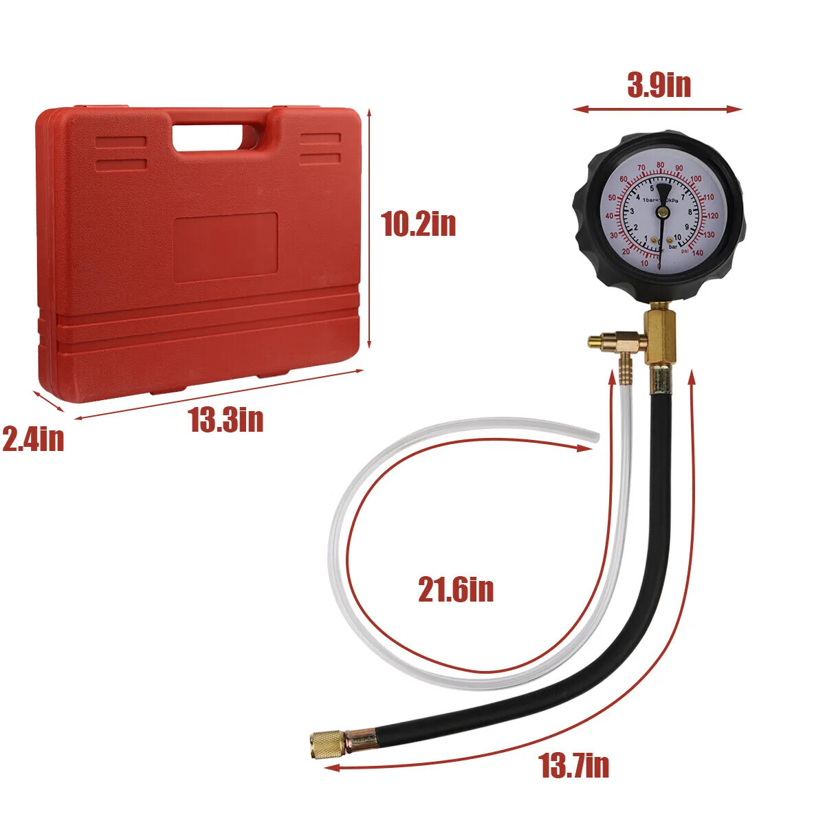 Fuel Injection Pump Pressure Tester Manometer Gauge Kit System Test Set -140 PSI