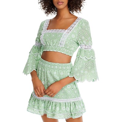 

Женская кружевная укороченная рубашка с цветочным принтом Charo Ruiz Ibiza BHFO 0599, Mint green