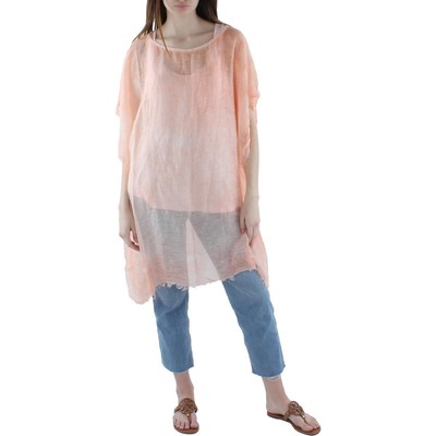 

Eileen Fisher Женская оранжевая рубашка-пончо из смеси льна с бахромой  BHFO 1377, Peach