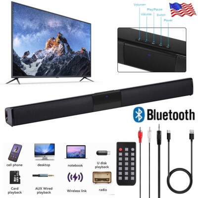 Surround Sound Bar 4 Speaker System Wireless BT Subwoofer TV Home Theater&Remote