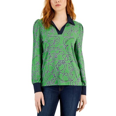 Женская туника-топ с воротником-стойкой Johnny Tommy Hilfiger Womens Green Knotty Ropes S BHFO 1412