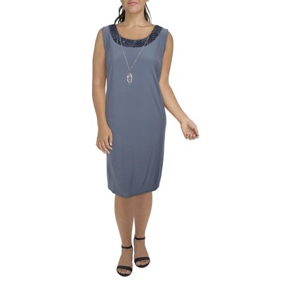 

R-M Richards Женское серое вязаное блестящее свадебное платье прямого кроя плюс 18 Вт BHFO 4337, Gray multi