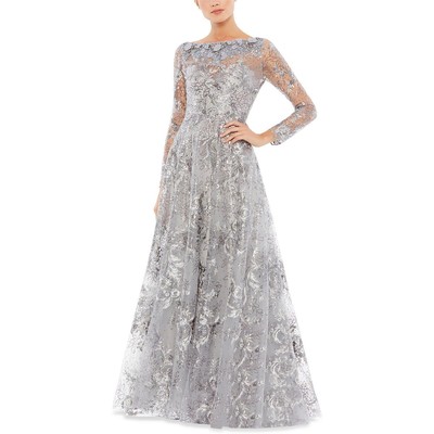 

Mac Duggal Женское вечернее платье макси с серебряной вышивкой  BHFO 4074, Sterling gray