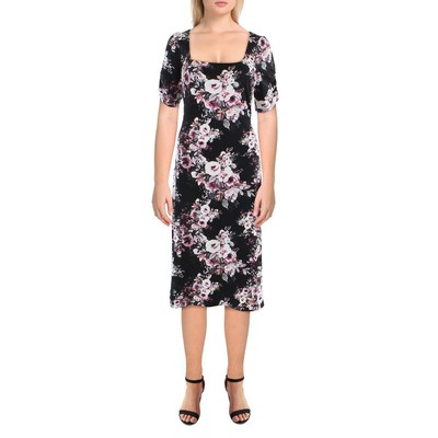 

Женское черное тканое платье миди с цветочным принтом Connected Apparel Petites  BHFO 3676, Black multi