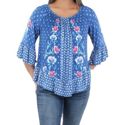 

Женская синяя рубашка с воланами Style - Co.  BHFO 4178, Blue batik