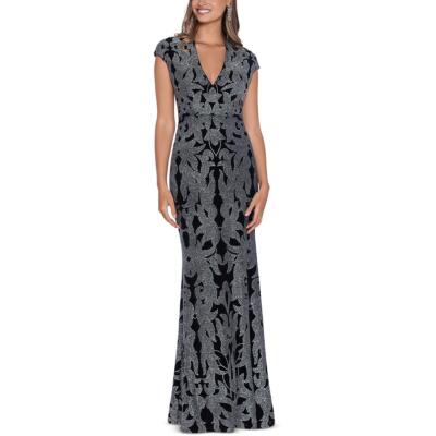 

Женское черное вечернее платье макси с блестками B-A by Betsy and Adam  BHFO 4046, Black/gunmetal