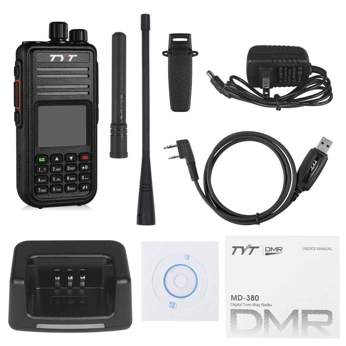 TYT MD-380 UHF Analog/Digital Tier II DMR DMR Radio USB cable Software US Seller