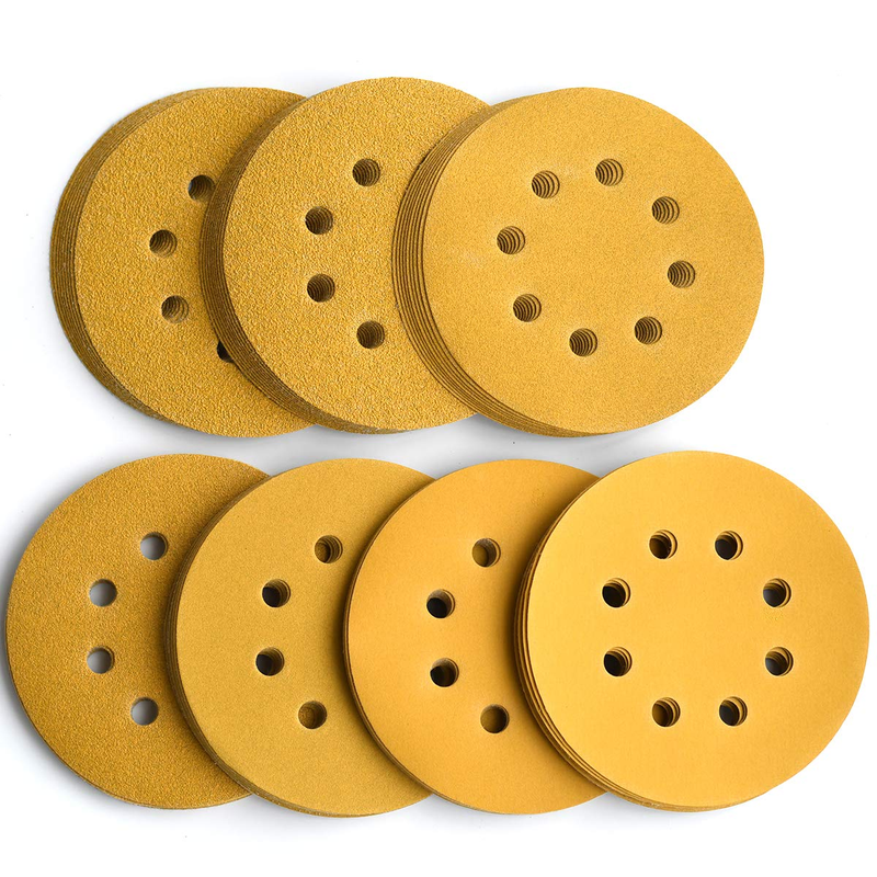 5-Inch 8-Hole Hook and Loop Sanding Discs, 60/80/120/150/220/320/400 Assorted Gr